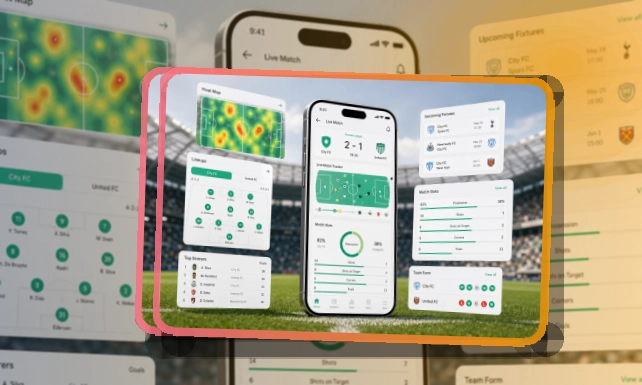 圆环亮点区 · 直播比分App · 网页版也能继续看界面展示